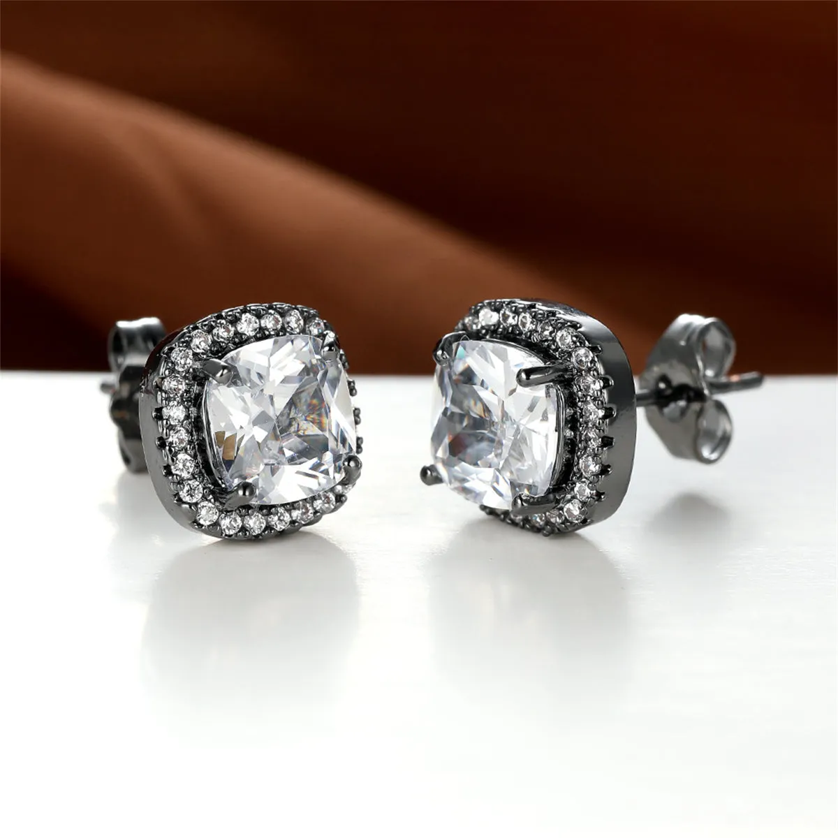 Clear Princess Crystal & Rhodium-Plated Halo Stud Earrings