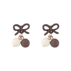 Coffee Enamel & 18K Gold-Plated Bow Drop Earrings