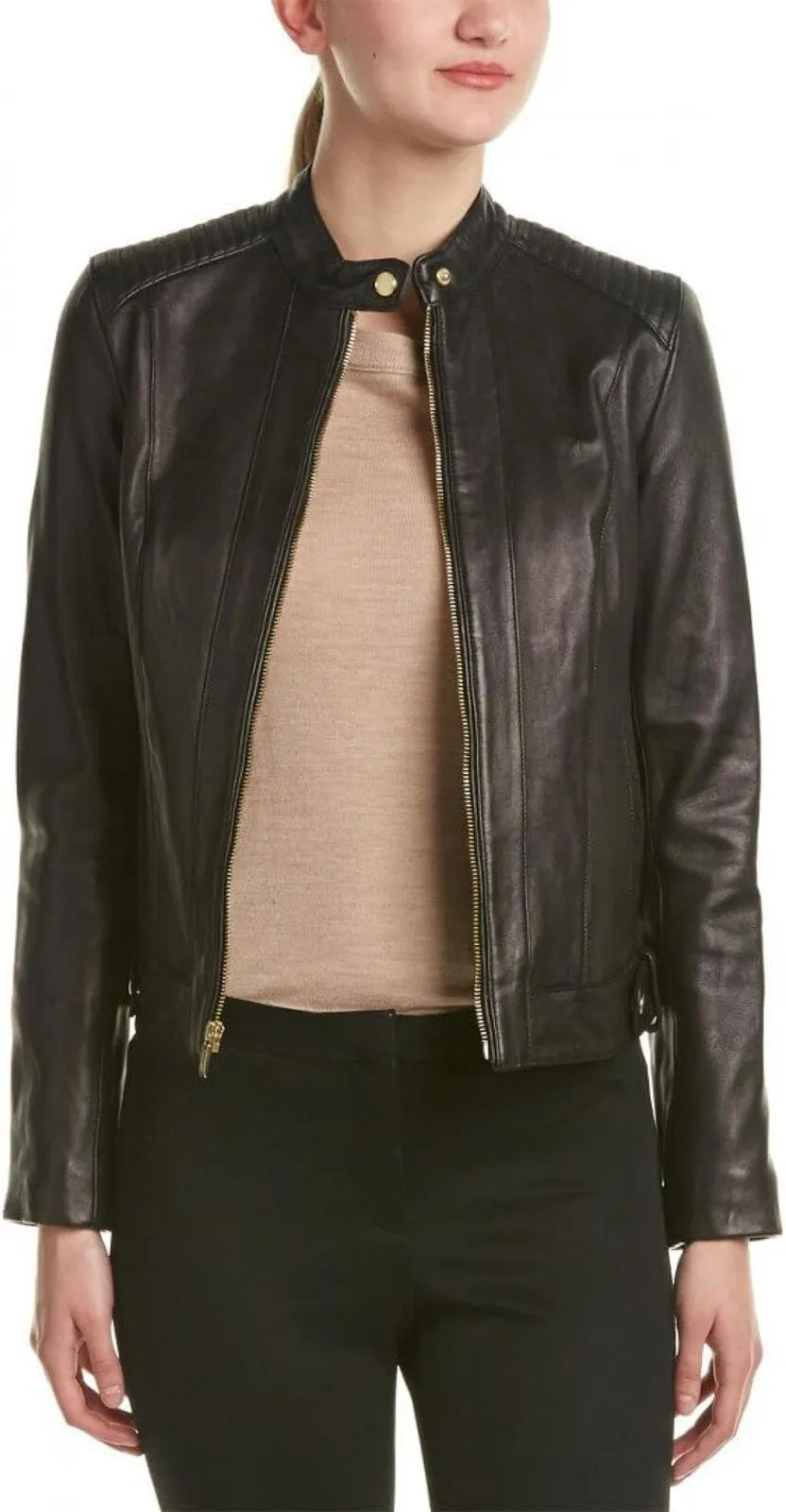 Cole Haan Women's Racer Jacket With Quilted Panels 356M2185 Black XL