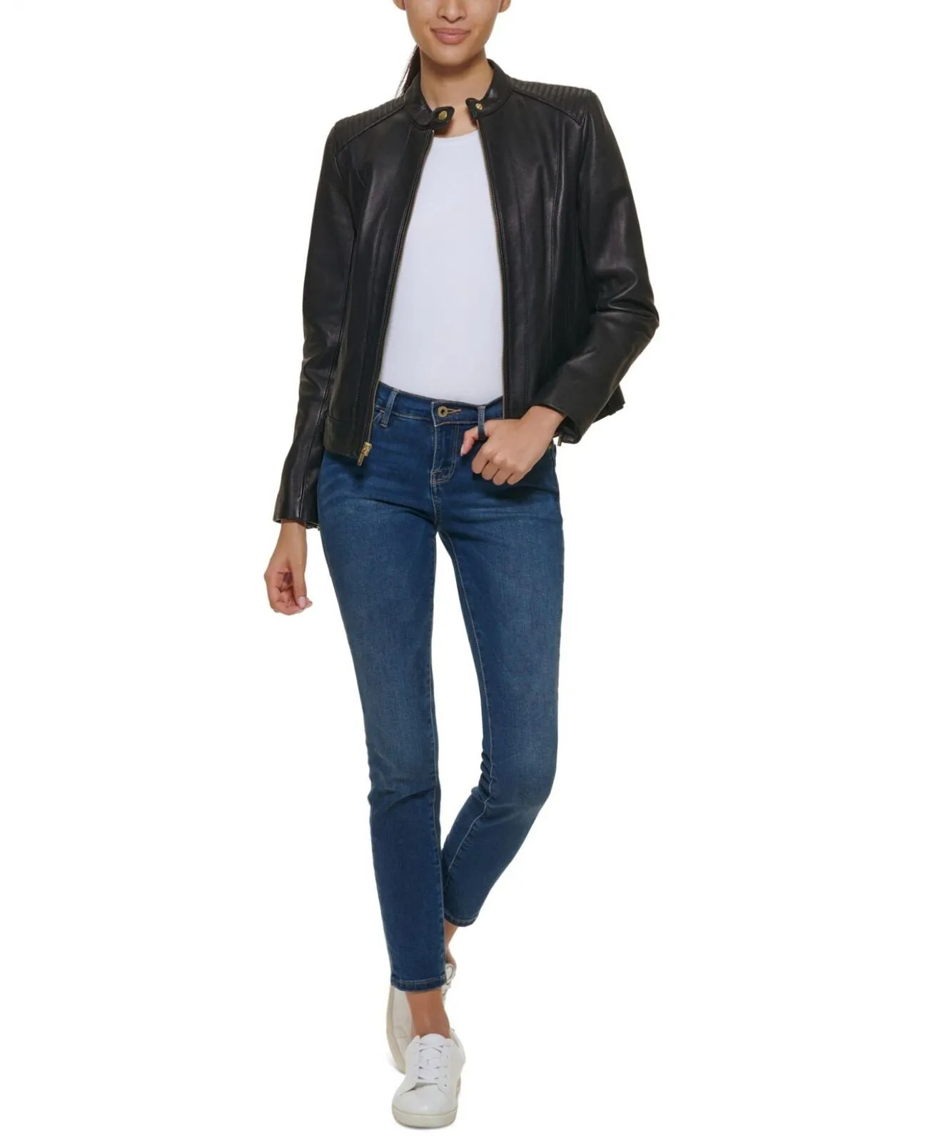 Cole Haan Women's Racer Jacket With Quilted Panels 356M2185 Black XL