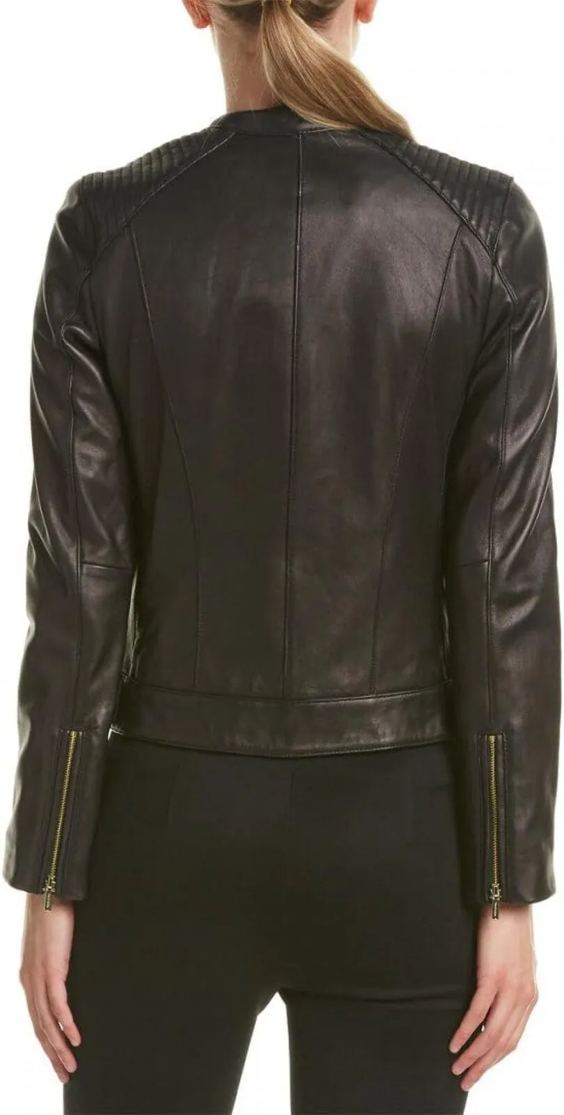 Cole Haan Women's Racer Jacket With Quilted Panels 356M2185 Black XL