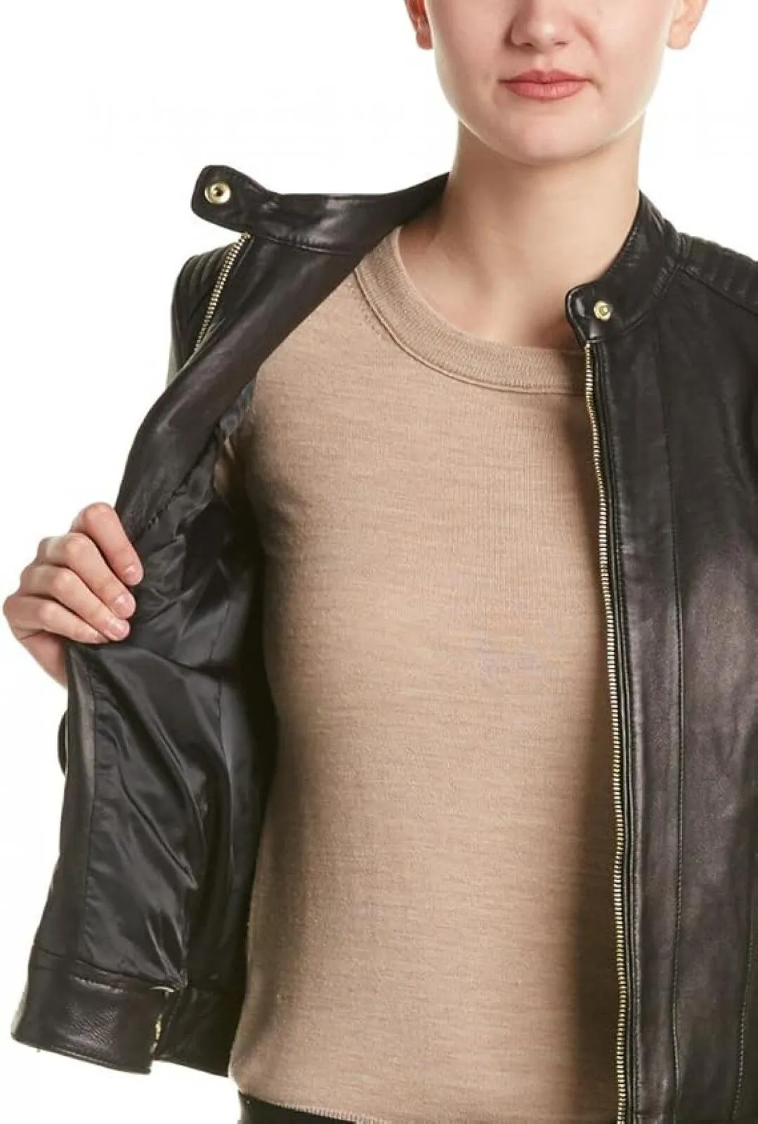 Cole Haan Women's Racer Jacket With Quilted Panels 356M2185 Black XL