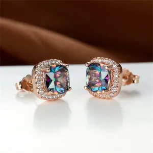 Colored Princess Crystal & Cubic Zirconia 18K Rose Gold-Plated Halo Stud Earrings