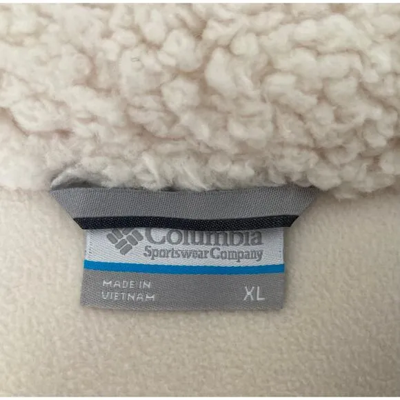 Columbia women's cream Sherpa fleece 3/4 length snap front coat, size XL