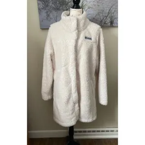 Columbia women's cream Sherpa fleece 3/4 length snap front coat, size XL