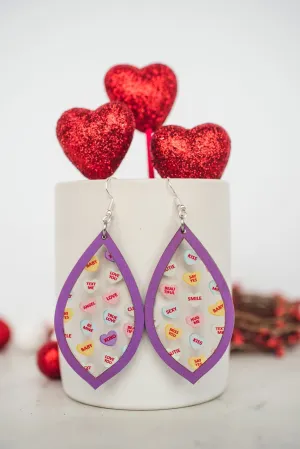 Conversation Heart Inset Dangle Earrings in Purple