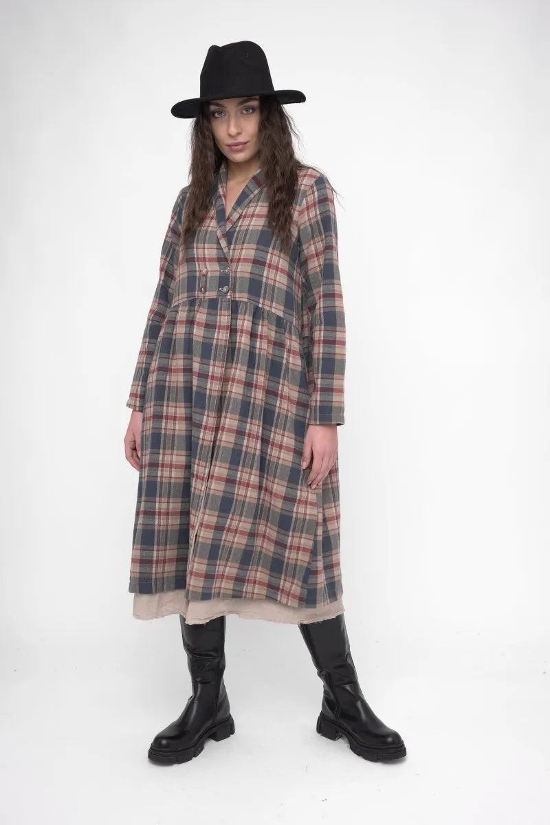 Cotton Plaid Overcoat Dress