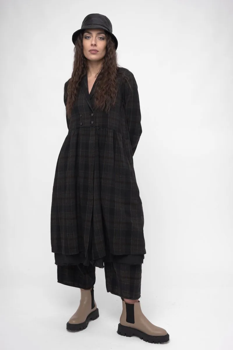 Cotton Plaid Overcoat Dress