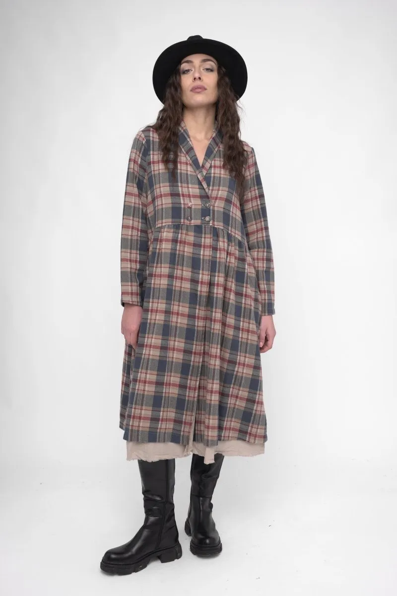 Cotton Plaid Overcoat Dress