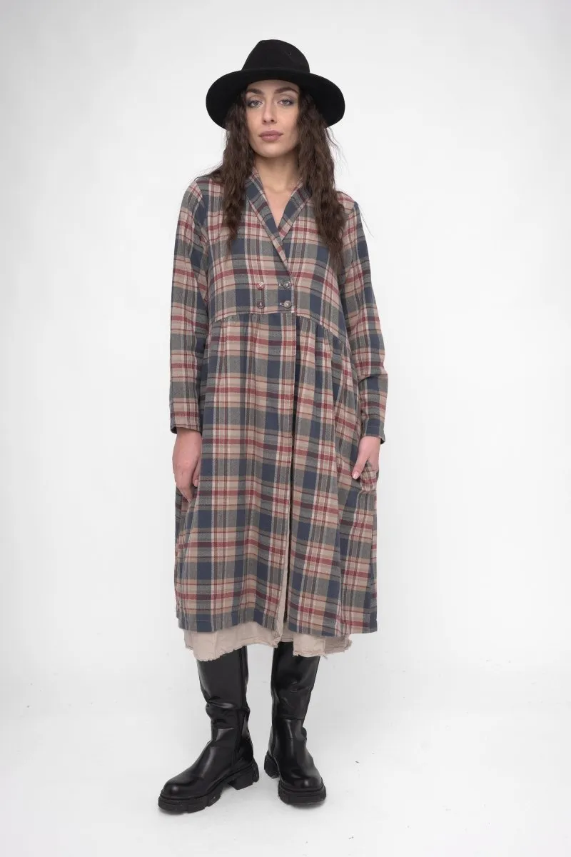 Cotton Plaid Overcoat Dress