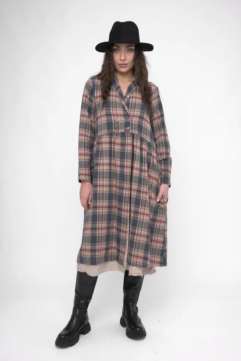 Cotton Plaid Overcoat Dress