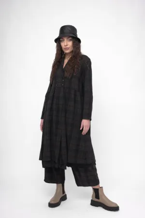 Cotton Plaid Overcoat Dress