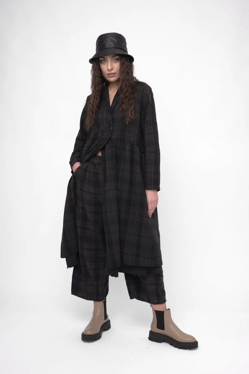 Cotton Plaid Overcoat Dress