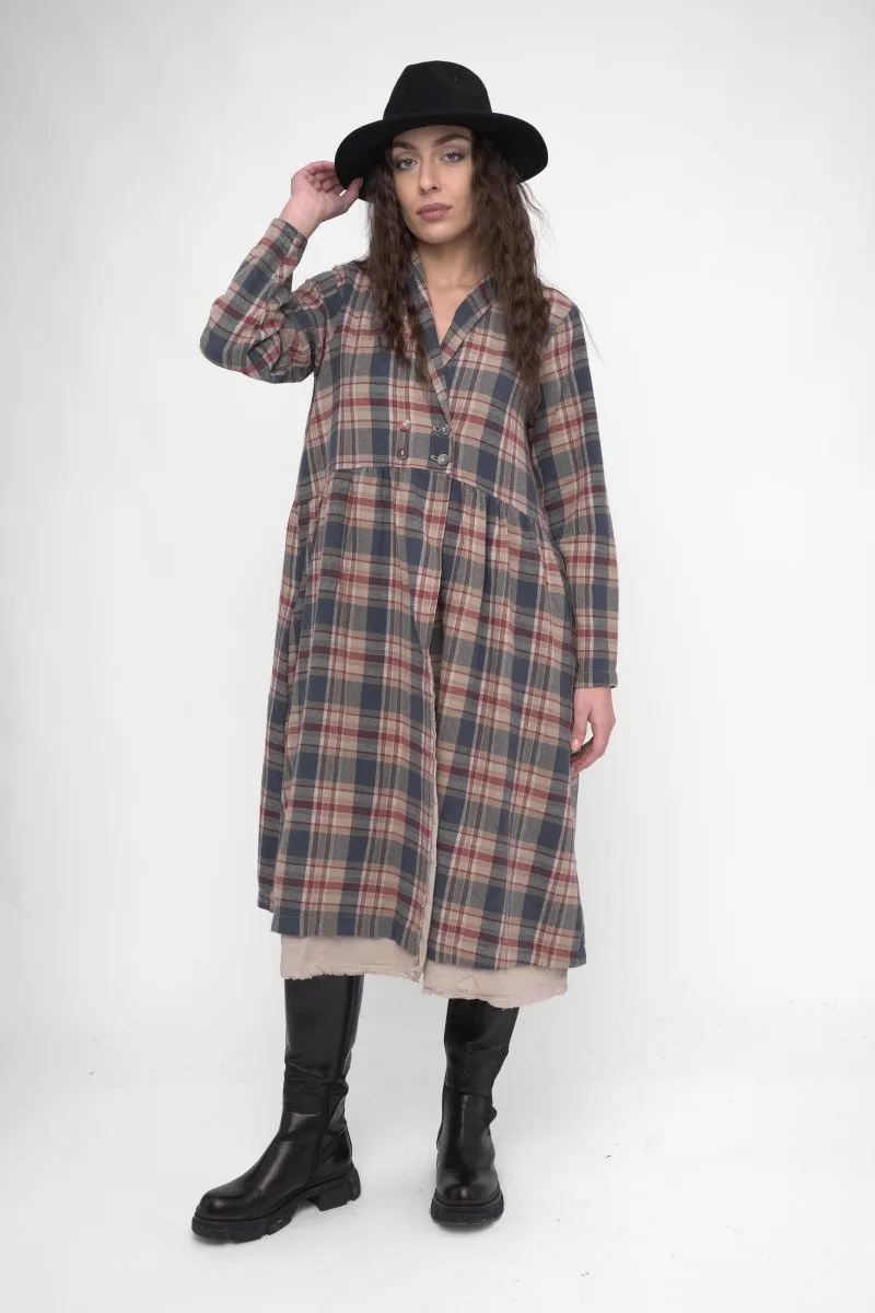 Cotton Plaid Overcoat Dress