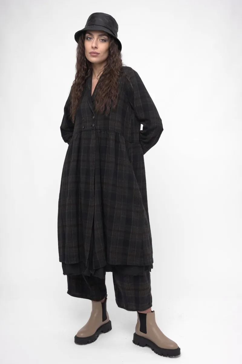 Cotton Plaid Overcoat Dress