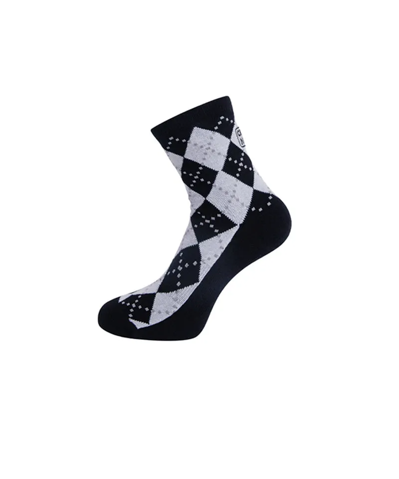 CREVE NINE: Argyle Middle Socks - White