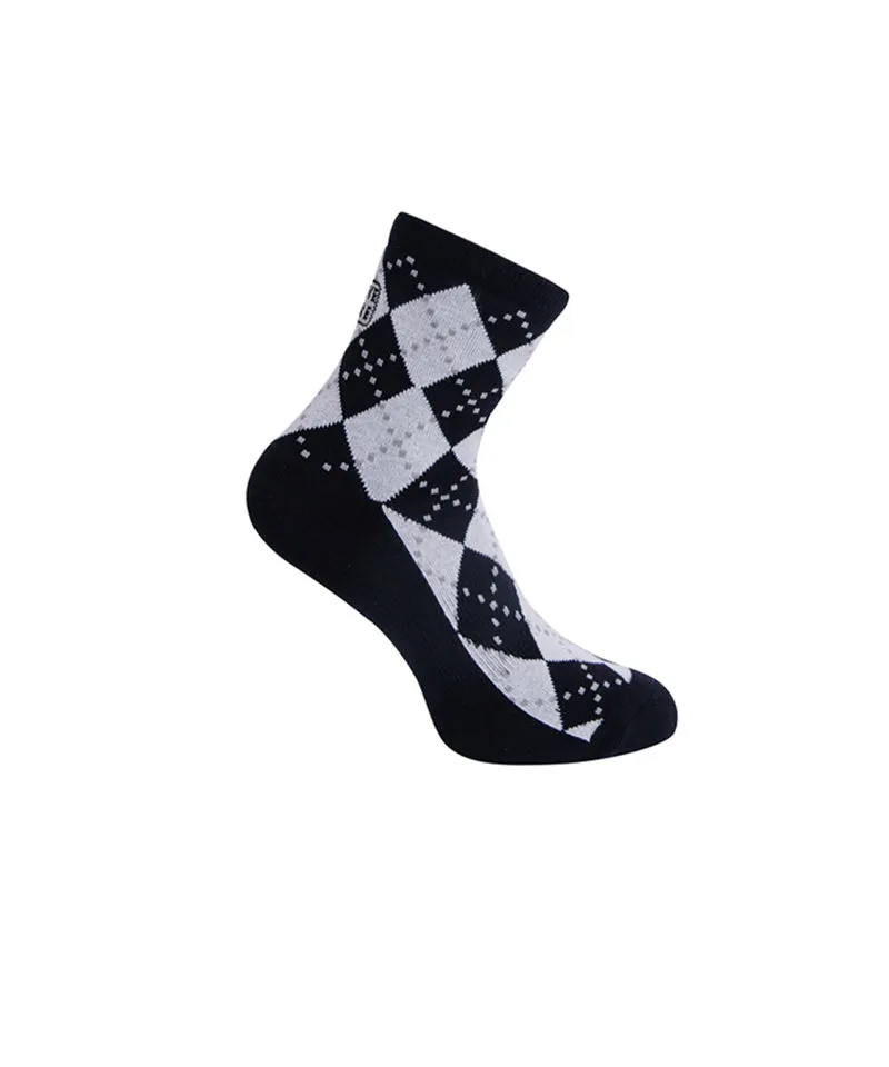 CREVE NINE: Argyle Middle Socks - White