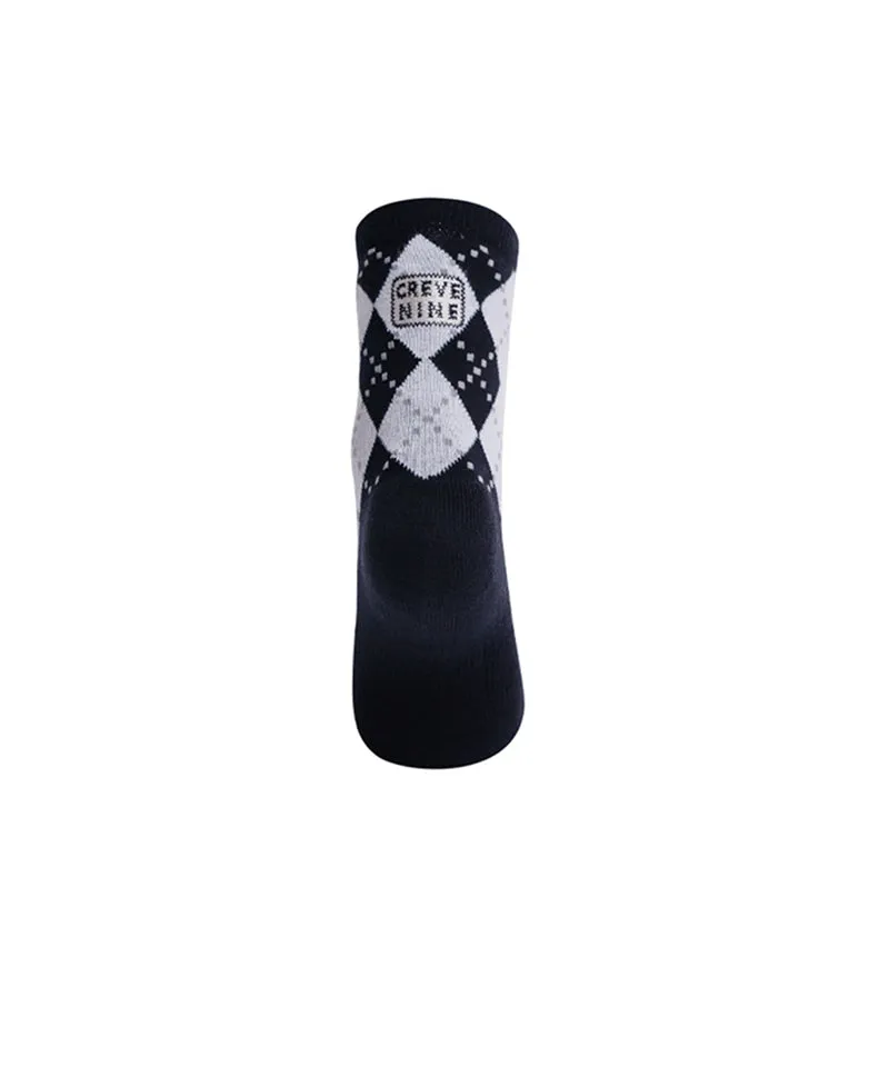CREVE NINE: Argyle Middle Socks - White