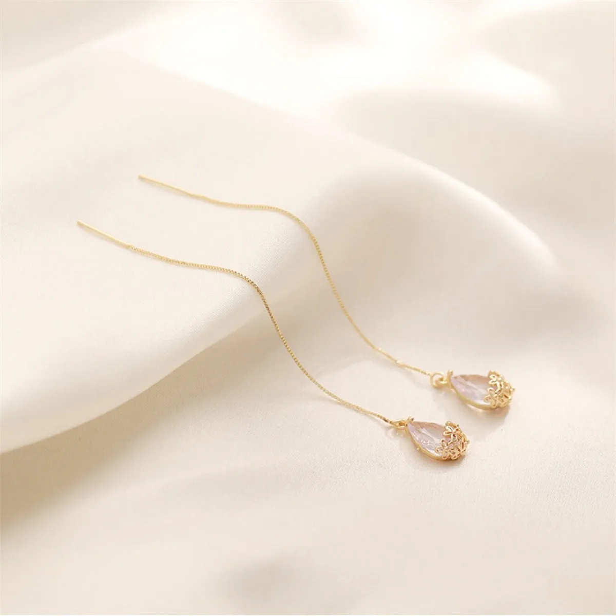 Crystal & 18K Gold-Plated Floral Threader Earrings