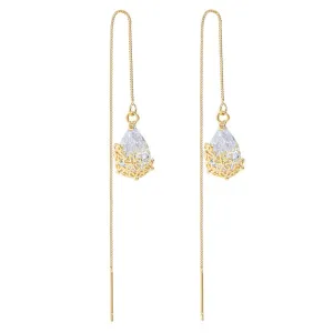 Crystal & 18K Gold-Plated Floral Threader Earrings