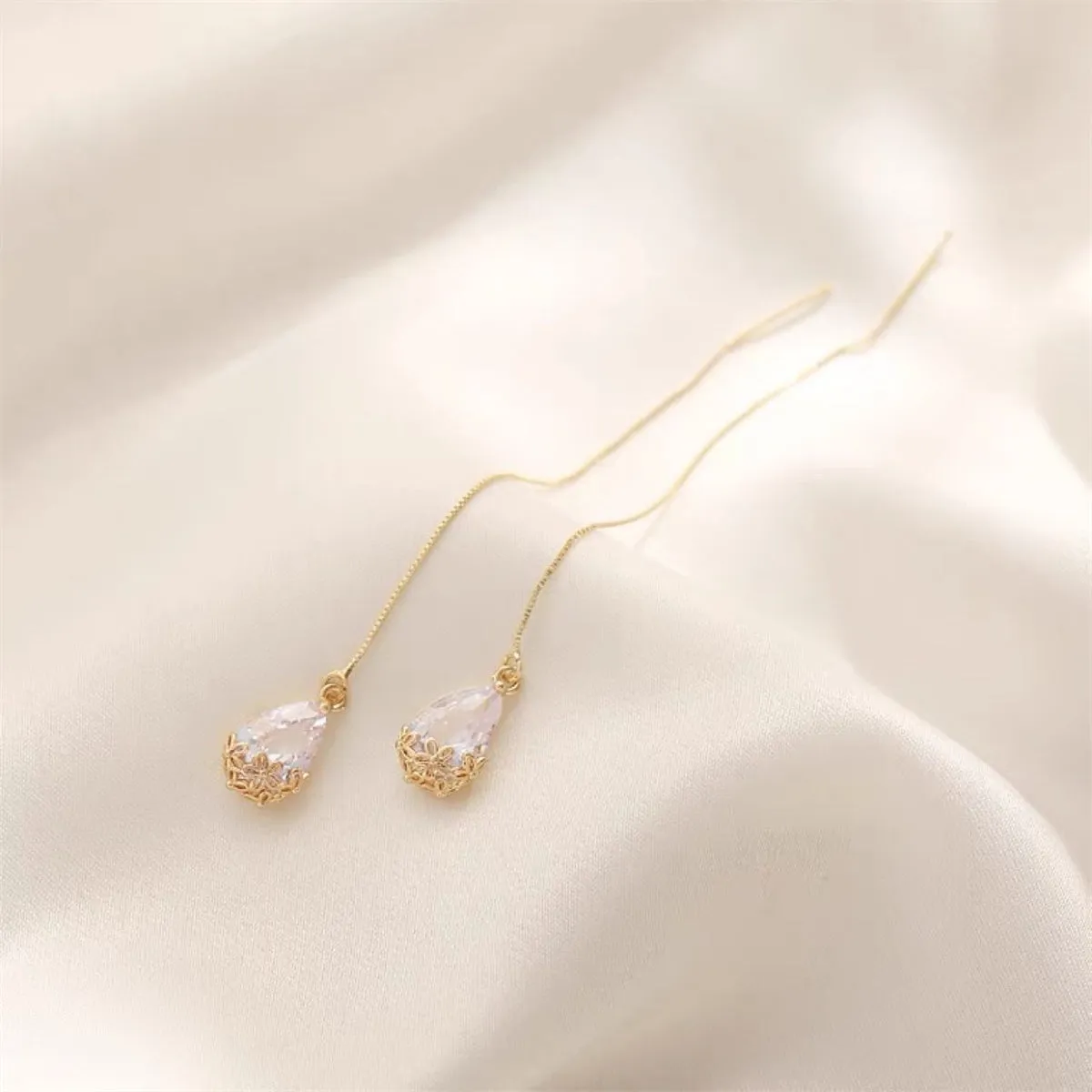 Crystal & 18K Gold-Plated Floral Threader Earrings