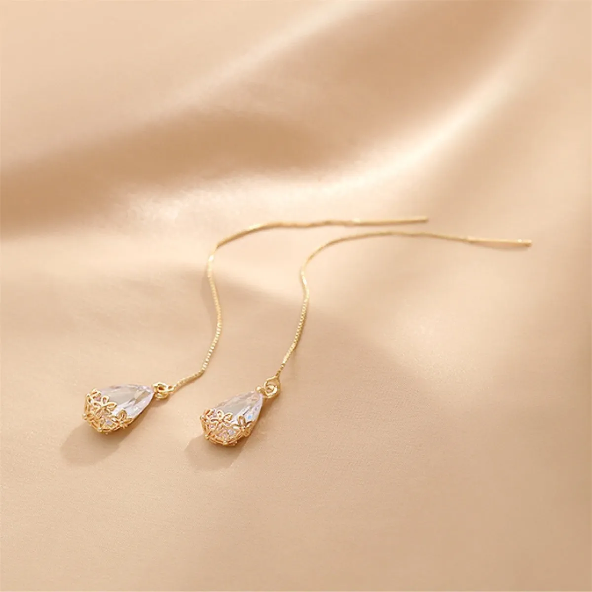 Crystal & 18K Gold-Plated Floral Threader Earrings