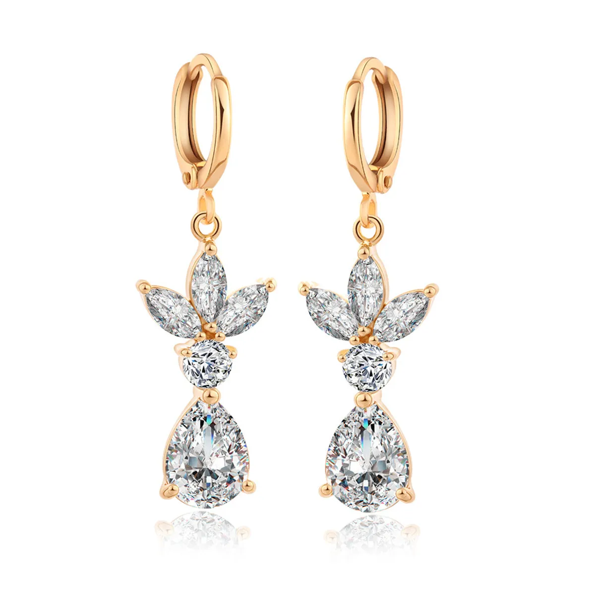 Crystal & 18K Gold-Plated Flower Teardrop Earrings