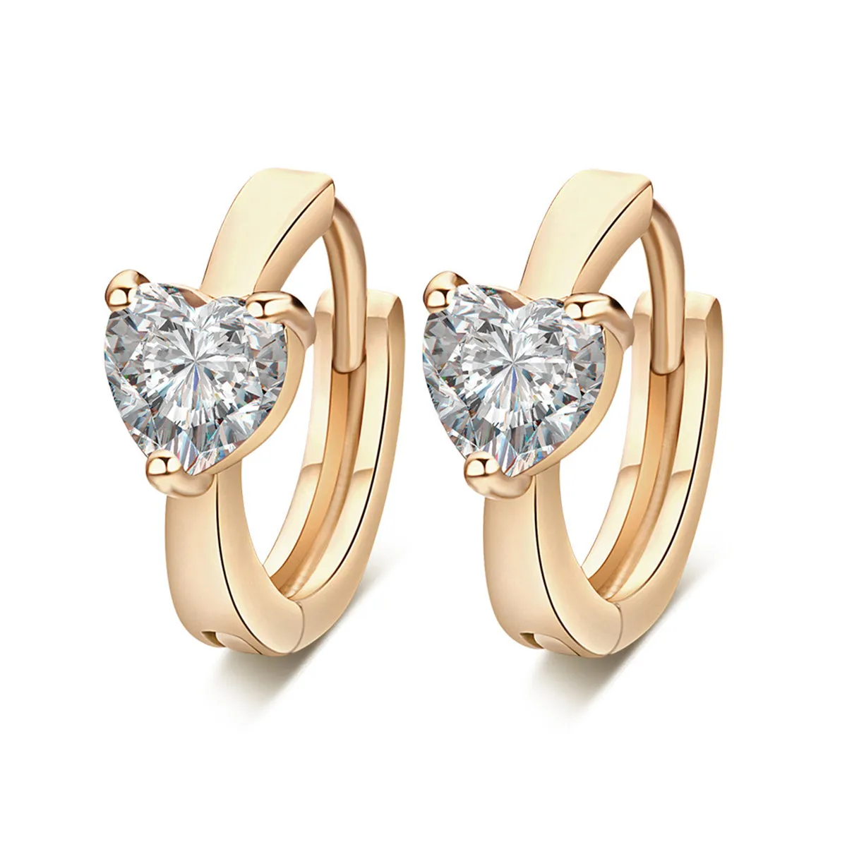 Crystal & 18K Gold-Plated Heart Huggie Earrings