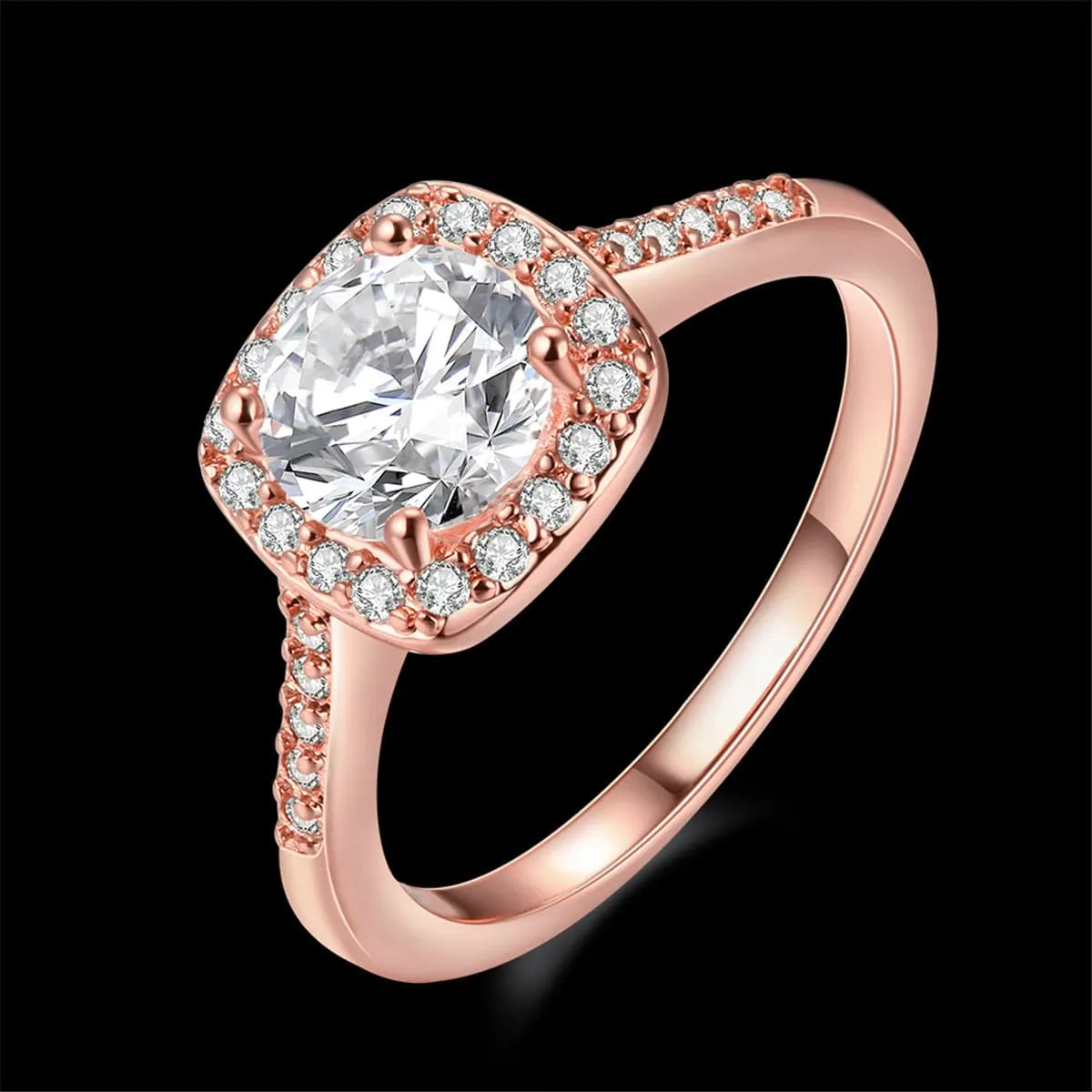 Crystal & Cubic Zirconia 18K Rose Gold-Plated Halo Round-Cut Ring