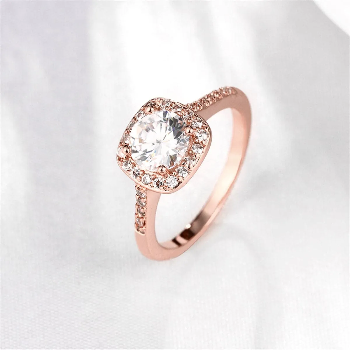 Crystal & Cubic Zirconia 18K Rose Gold-Plated Halo Round-Cut Ring