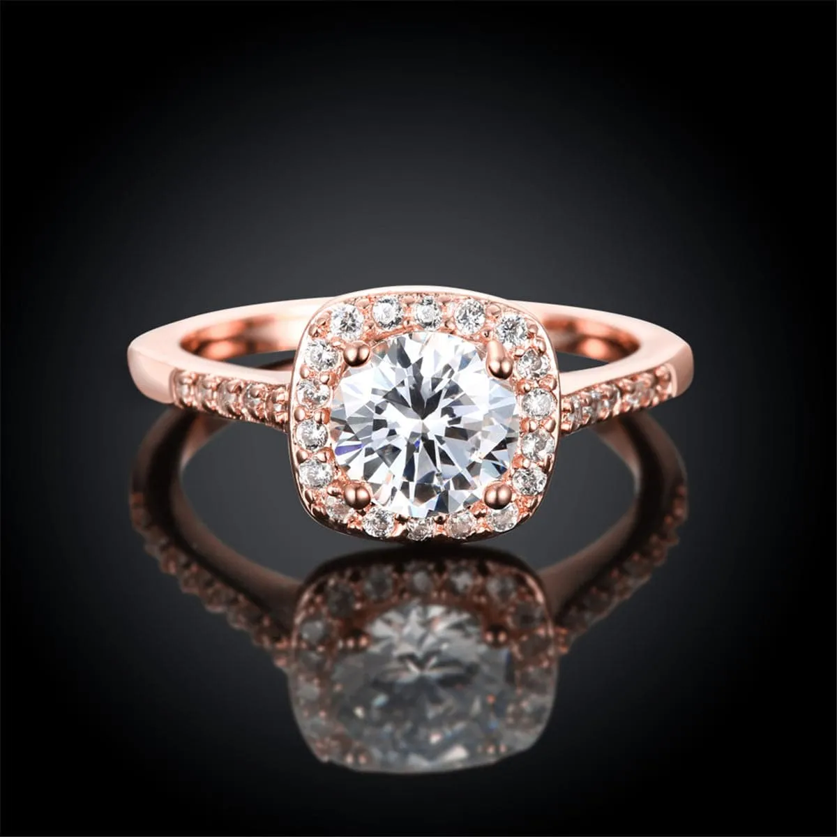 Crystal & Cubic Zirconia 18K Rose Gold-Plated Halo Round-Cut Ring