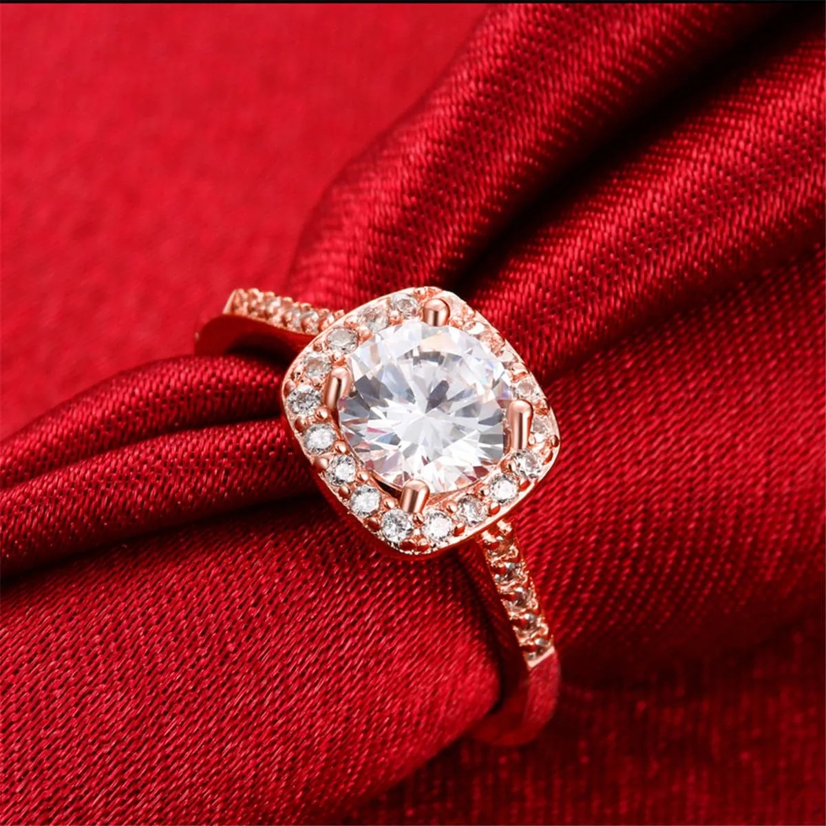 Crystal & Cubic Zirconia 18K Rose Gold-Plated Halo Round-Cut Ring