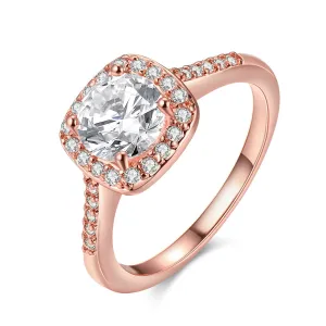 Crystal & Cubic Zirconia 18K Rose Gold-Plated Halo Round-Cut Ring