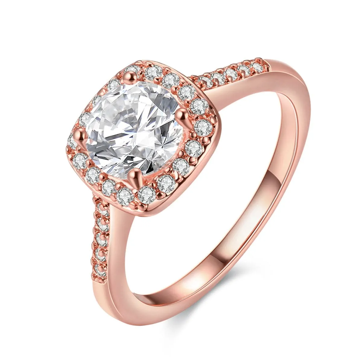 Crystal & Cubic Zirconia 18K Rose Gold-Plated Halo Round-Cut Ring