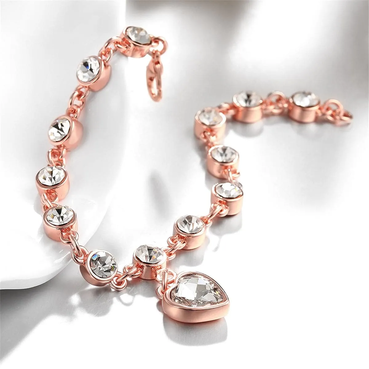Crystal & Cubic Zirconia 18K Rose Gold-Plated Heart Charm Bracelet