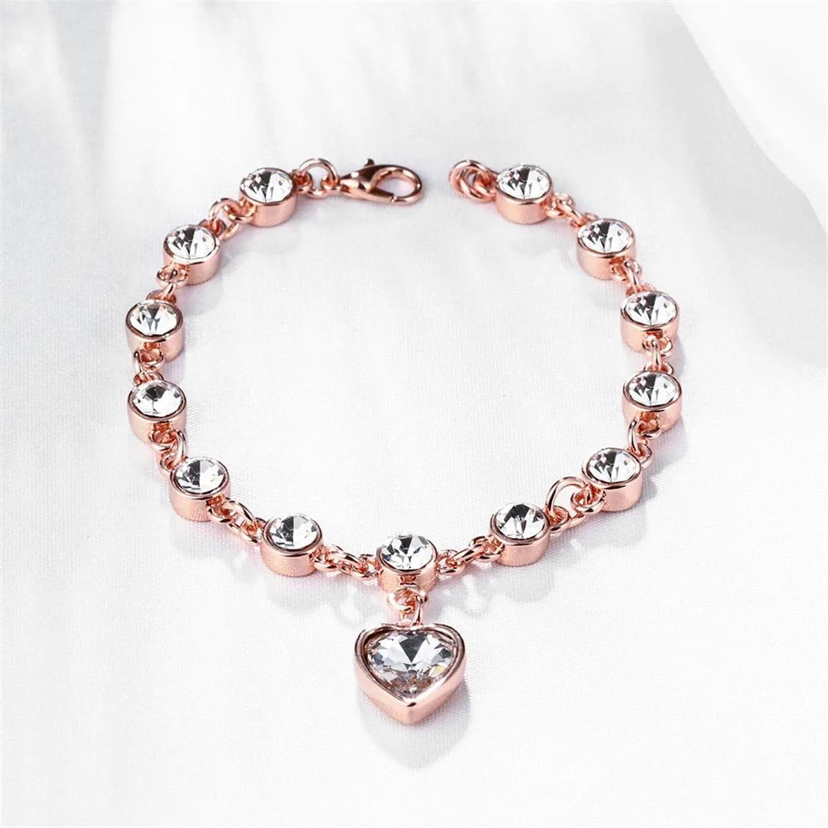 Crystal & Cubic Zirconia 18K Rose Gold-Plated Heart Charm Bracelet