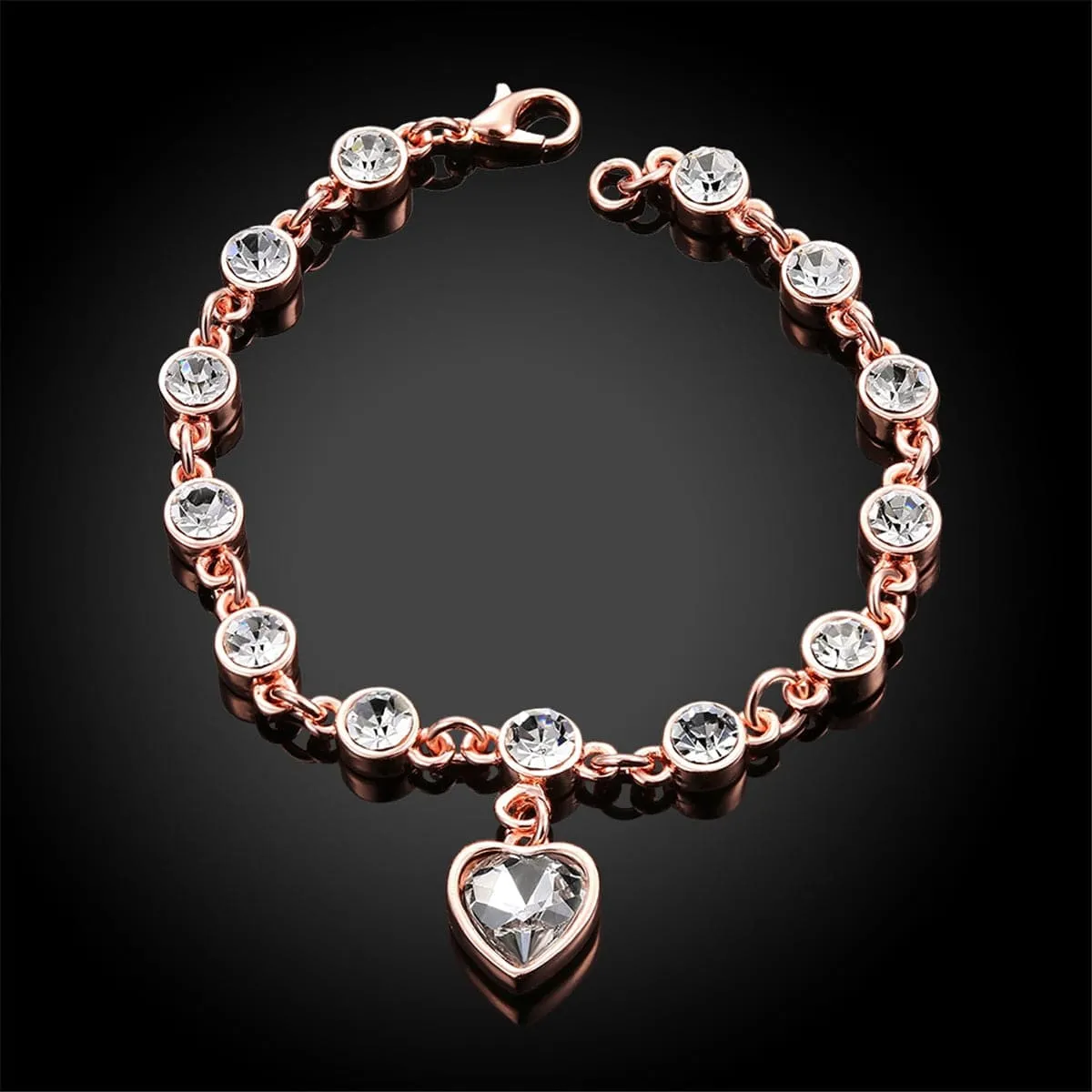 Crystal & Cubic Zirconia 18K Rose Gold-Plated Heart Charm Bracelet