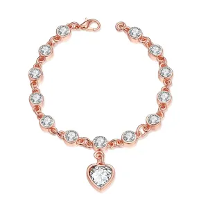 Crystal & Cubic Zirconia 18K Rose Gold-Plated Heart Charm Bracelet