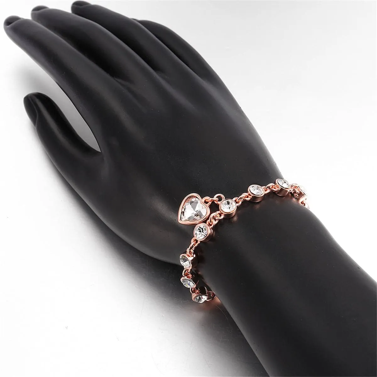 Crystal & Cubic Zirconia 18K Rose Gold-Plated Heart Charm Bracelet
