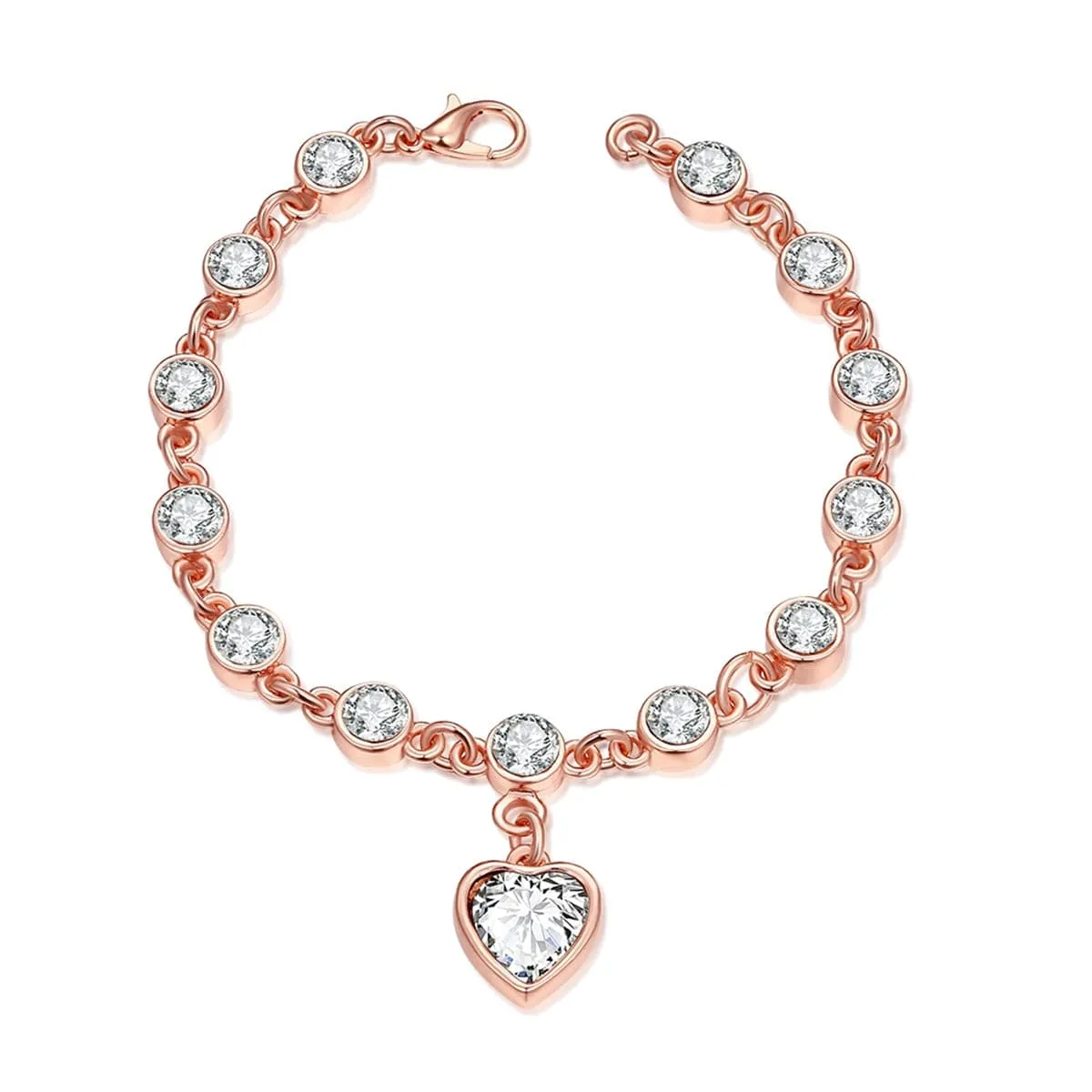 Crystal & Cubic Zirconia 18K Rose Gold-Plated Heart Charm Bracelet