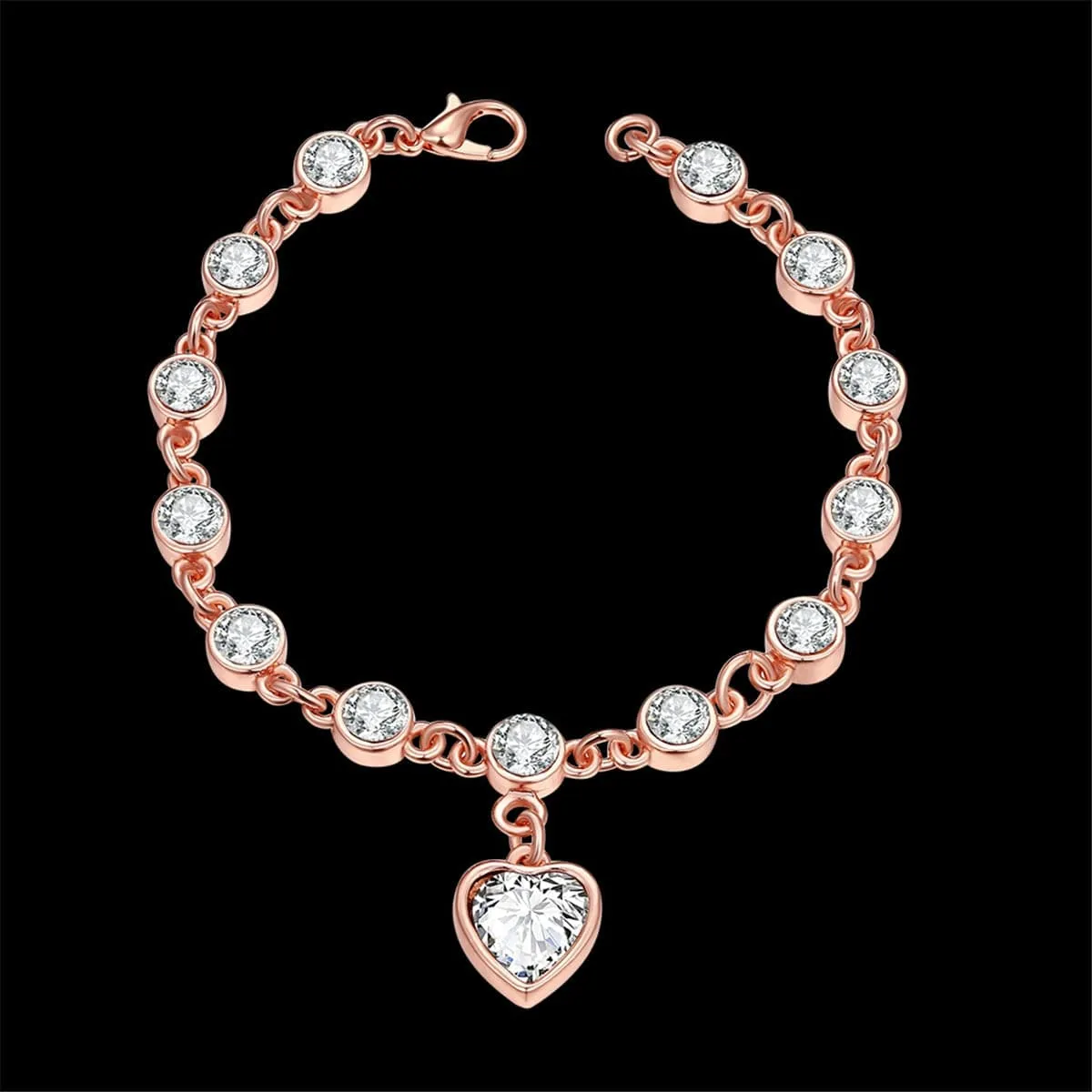 Crystal & Cubic Zirconia 18K Rose Gold-Plated Heart Charm Bracelet