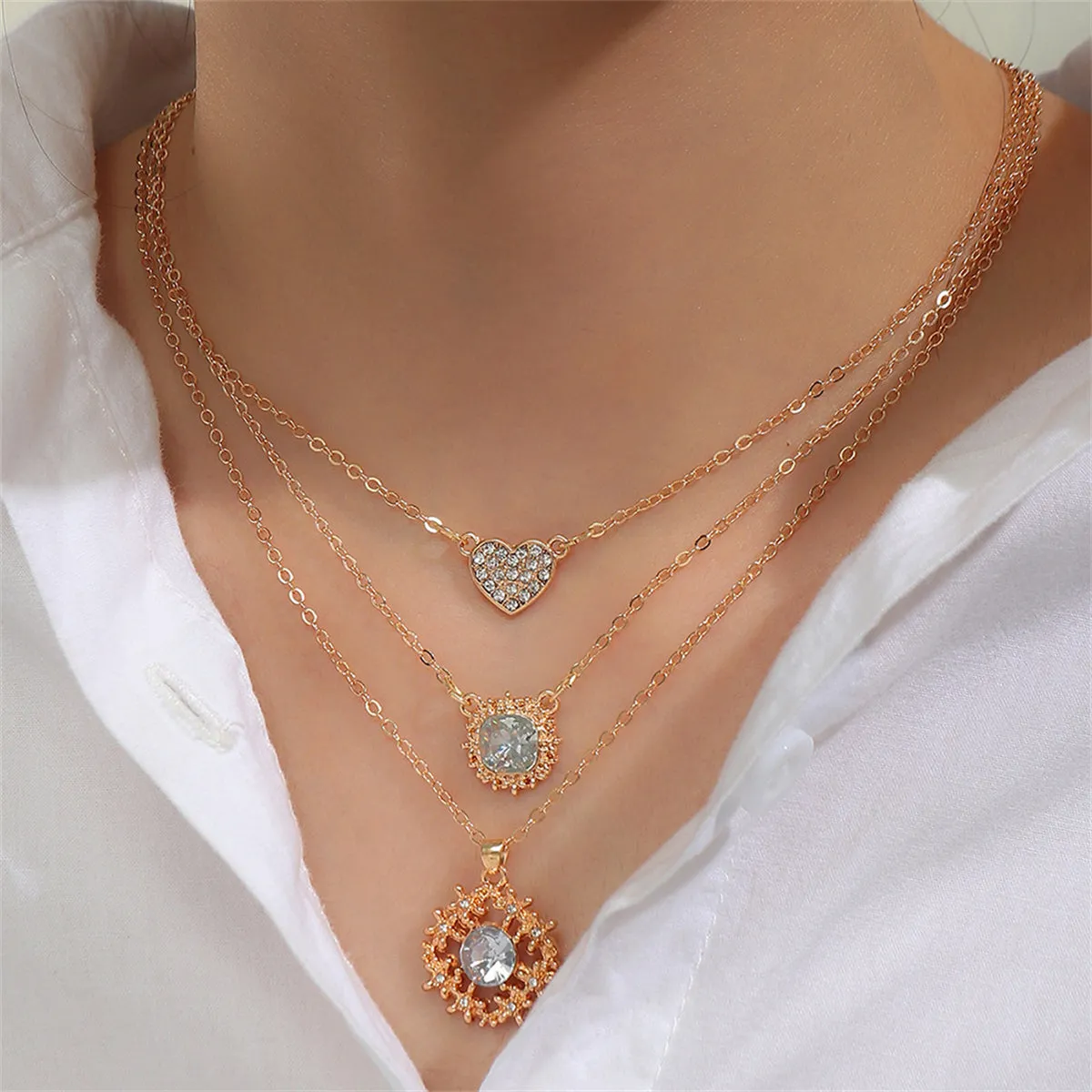 Crystal & Cubic Zirconia Heart Pendant Necklace Set