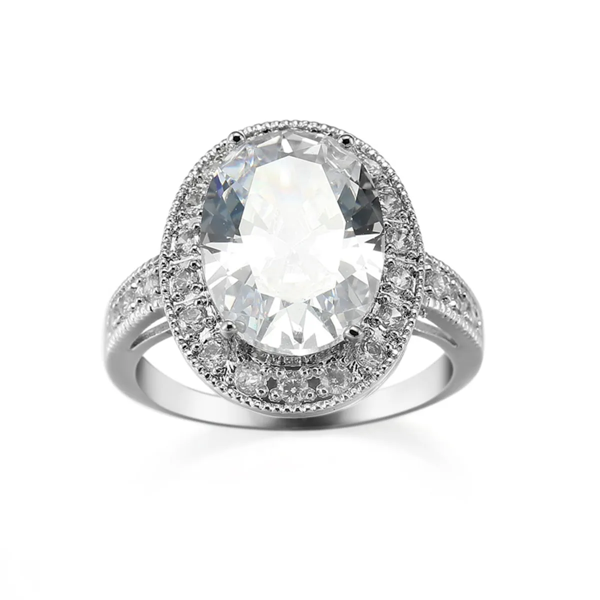 Crystal & Cubic Zirconia Silver-Plated Halo Oval-Cut Ring