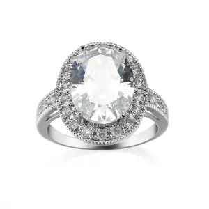 Crystal & Cubic Zirconia Silver-Plated Halo Oval-Cut Ring