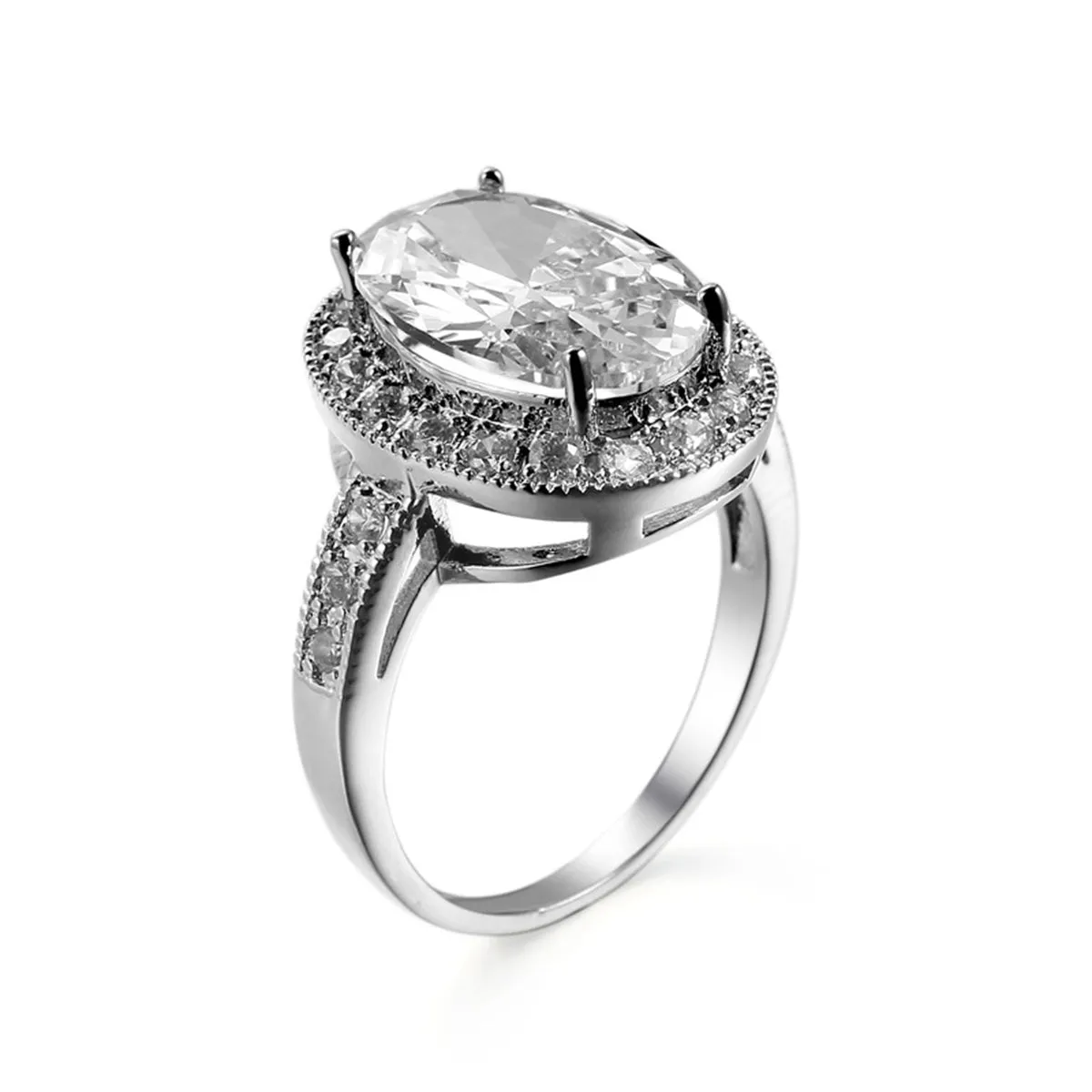 Crystal & Cubic Zirconia Silver-Plated Halo Oval-Cut Ring