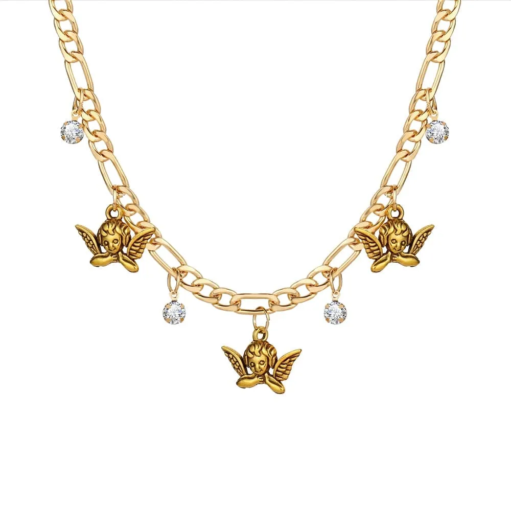Cubic Zirconia & 18K Gold-Plated Angel Station Necklace