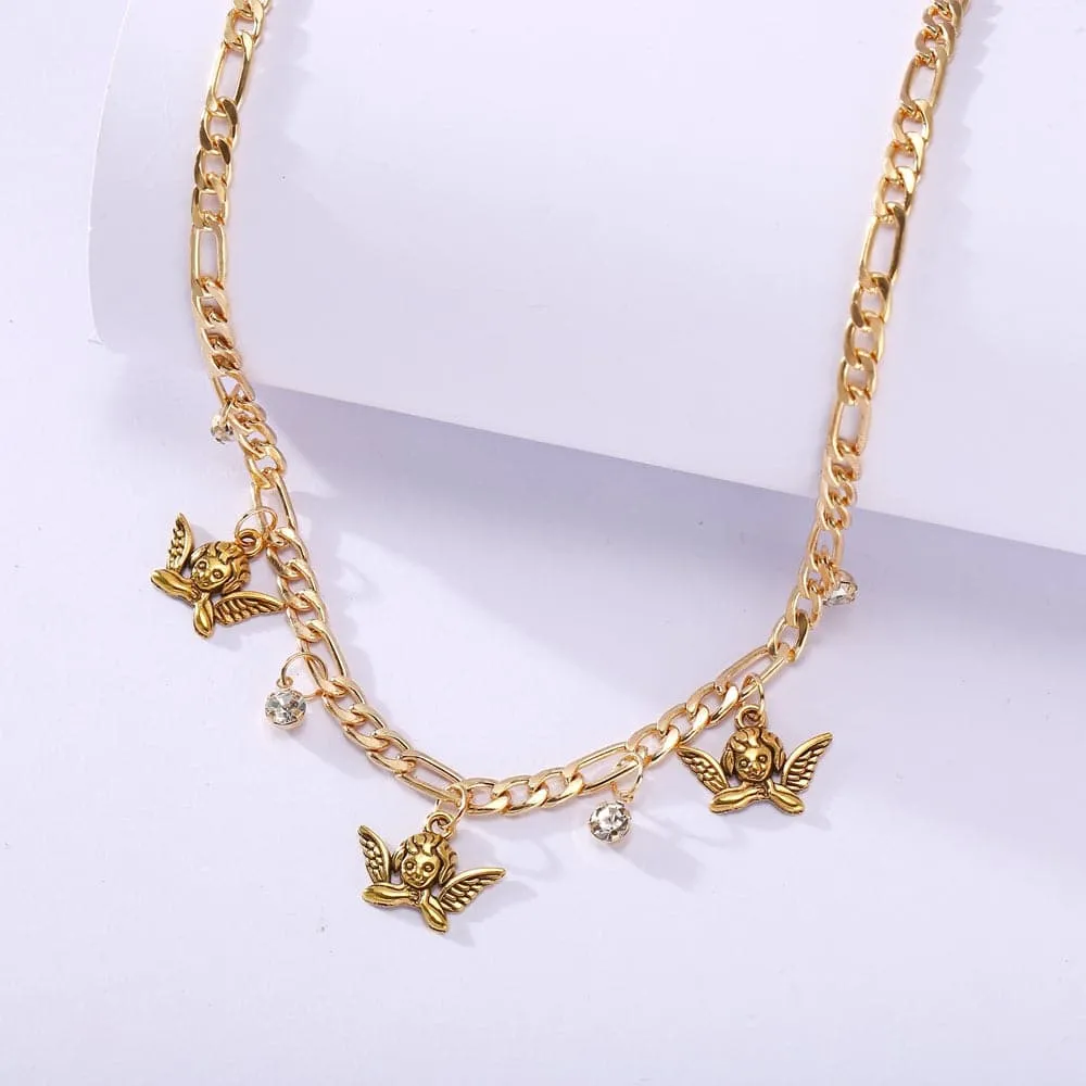 Cubic Zirconia & 18K Gold-Plated Angel Station Necklace