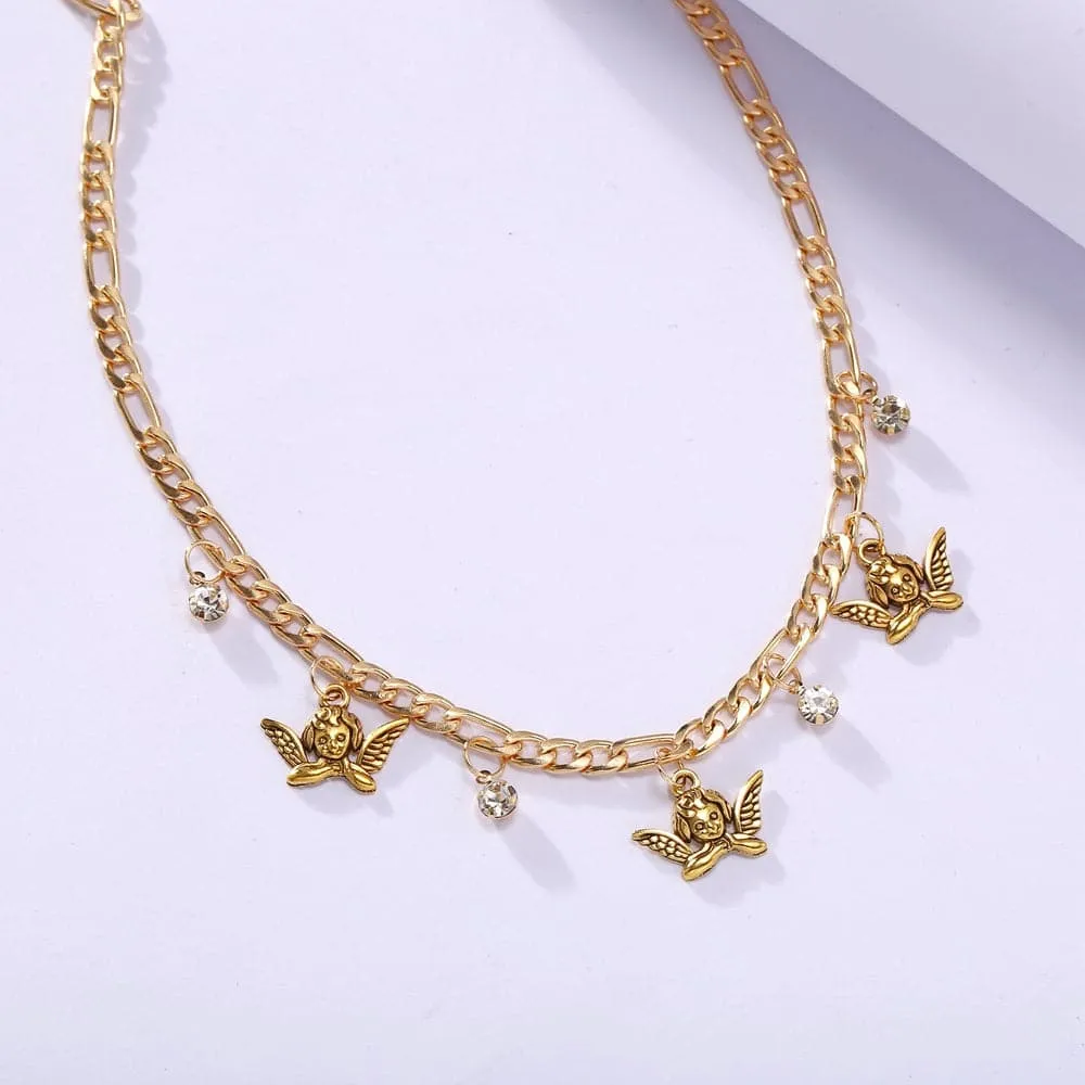 Cubic Zirconia & 18K Gold-Plated Angel Station Necklace