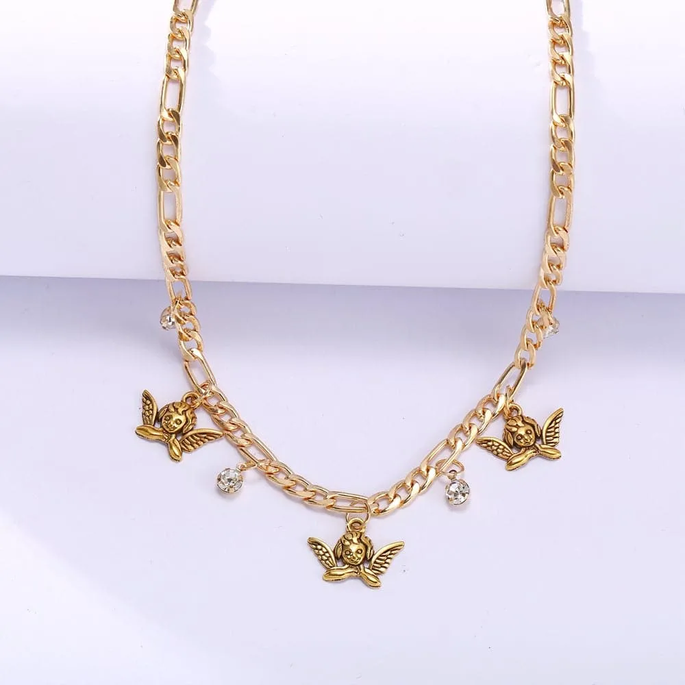 Cubic Zirconia & 18K Gold-Plated Angel Station Necklace