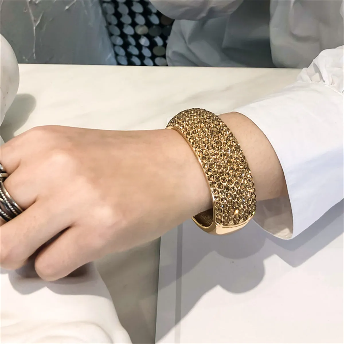 Cubic Zirconia & 18K Gold-Plated Bangle